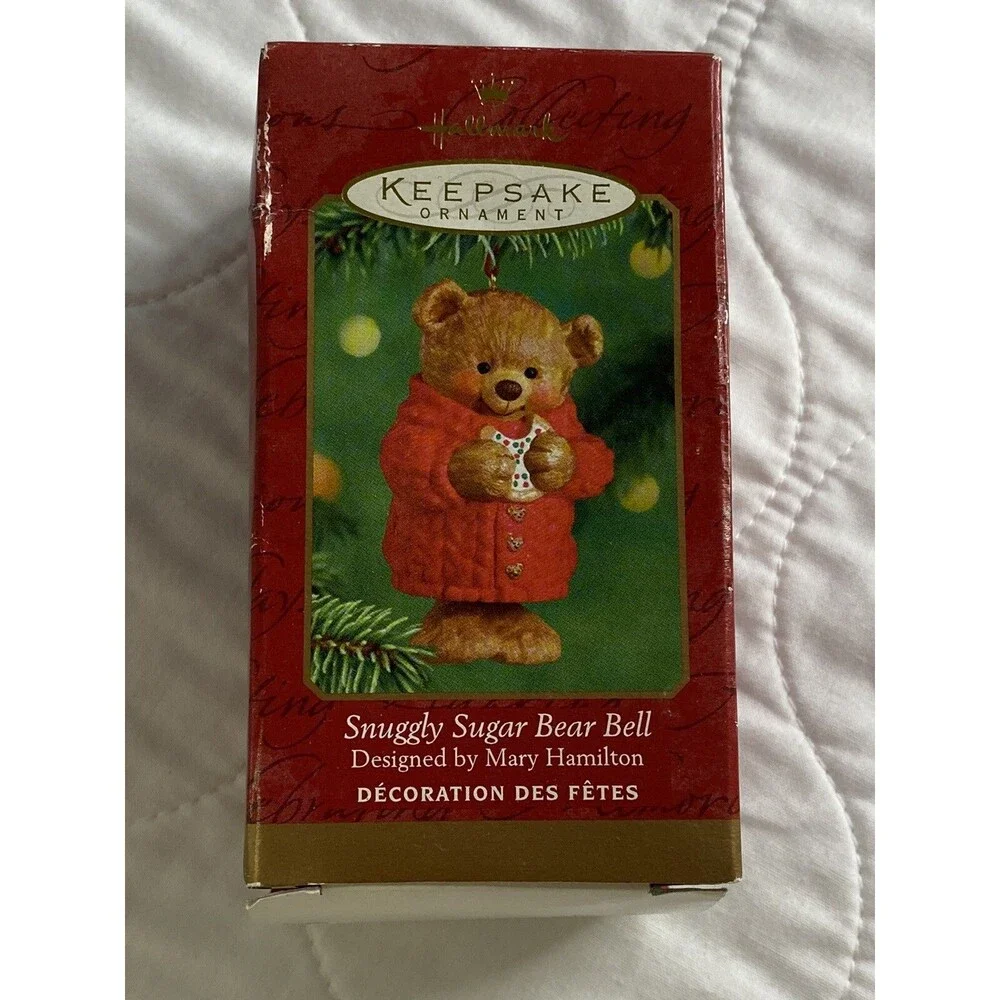 Vtg Christmas Ornament 2001 Hallmark Keepsake Snuggly Sugar Bear Bell Porcelain.